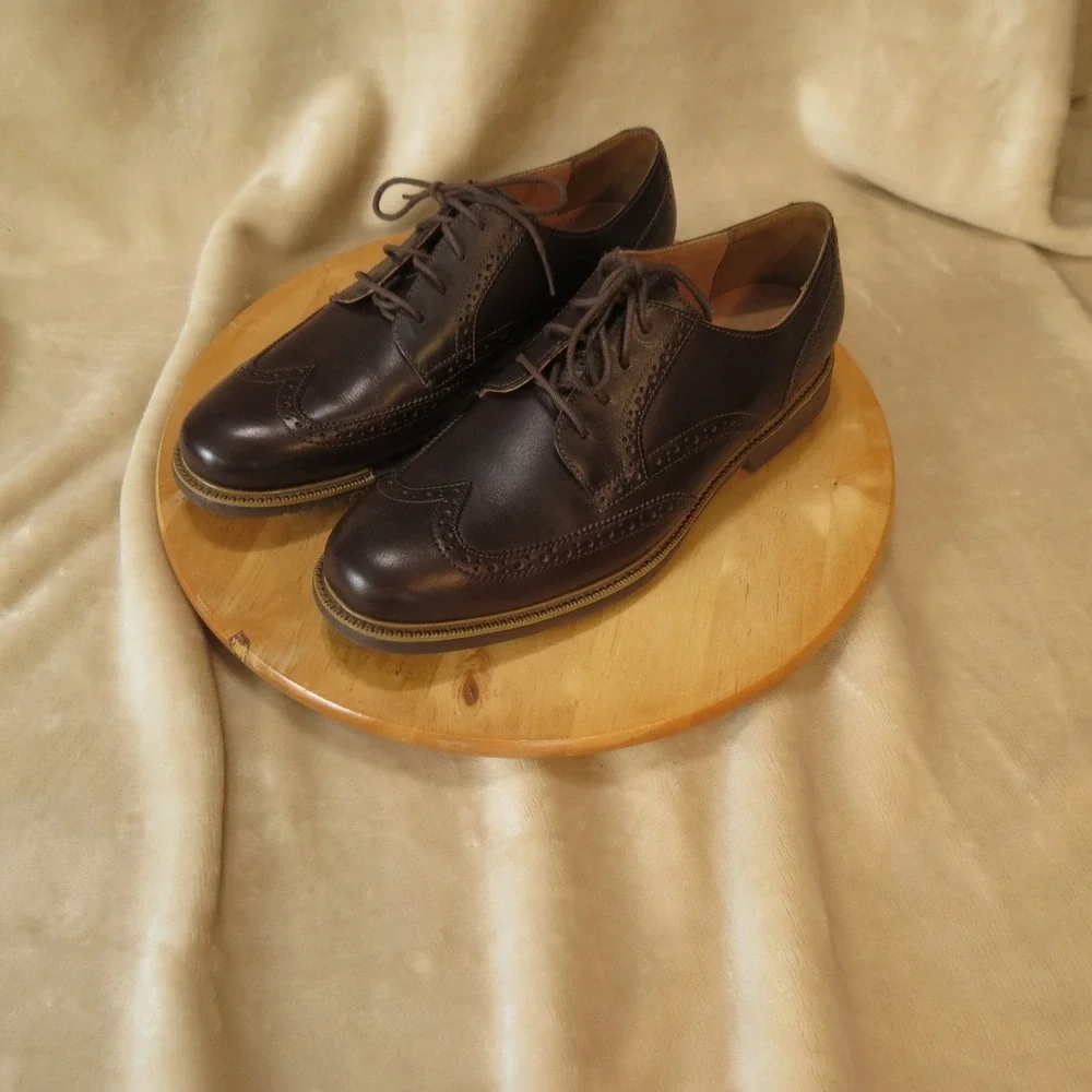 Cole Haan Wingtip Shoes Mens 10.5 Dark Brown Leather Grand.OS Brogue Oxfords